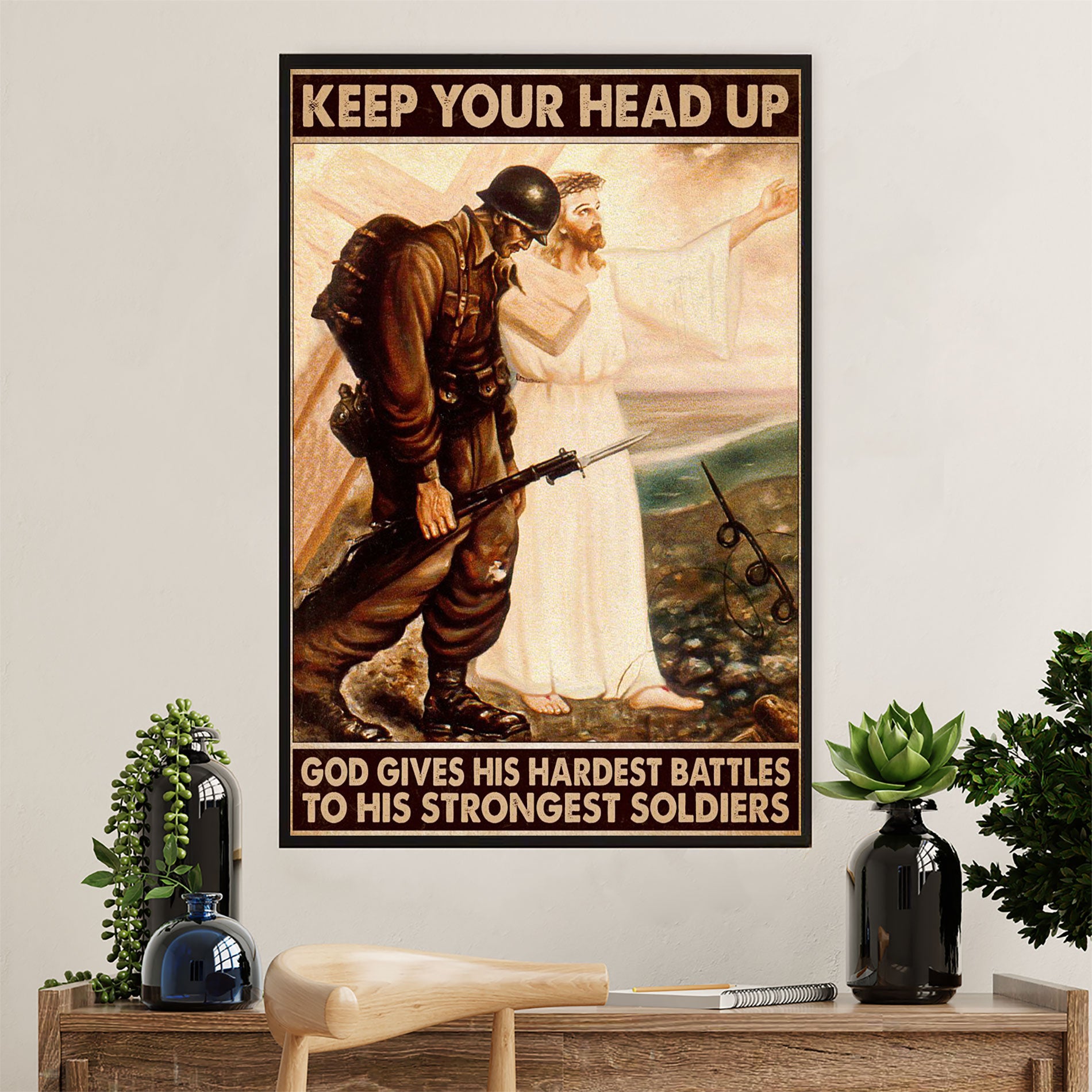 US Army Military Poster Wall Art | Keep Your Head Up | American Independence Day Gift for Soldiers