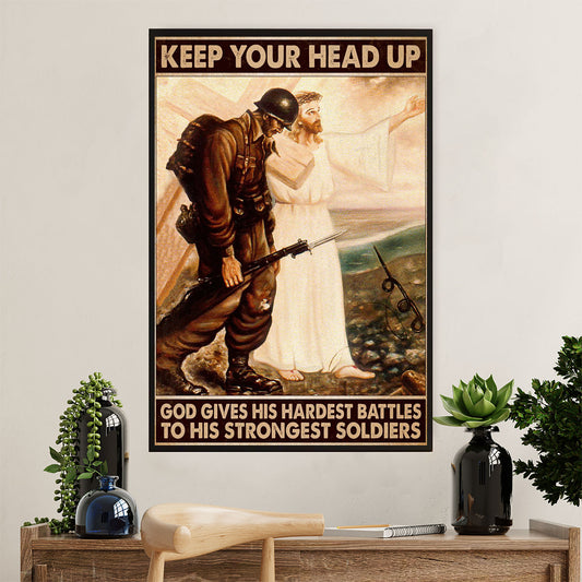 US Army Military Poster Wall Art | Keep Your Head Up | American Independence Day Gift for Soldiers
