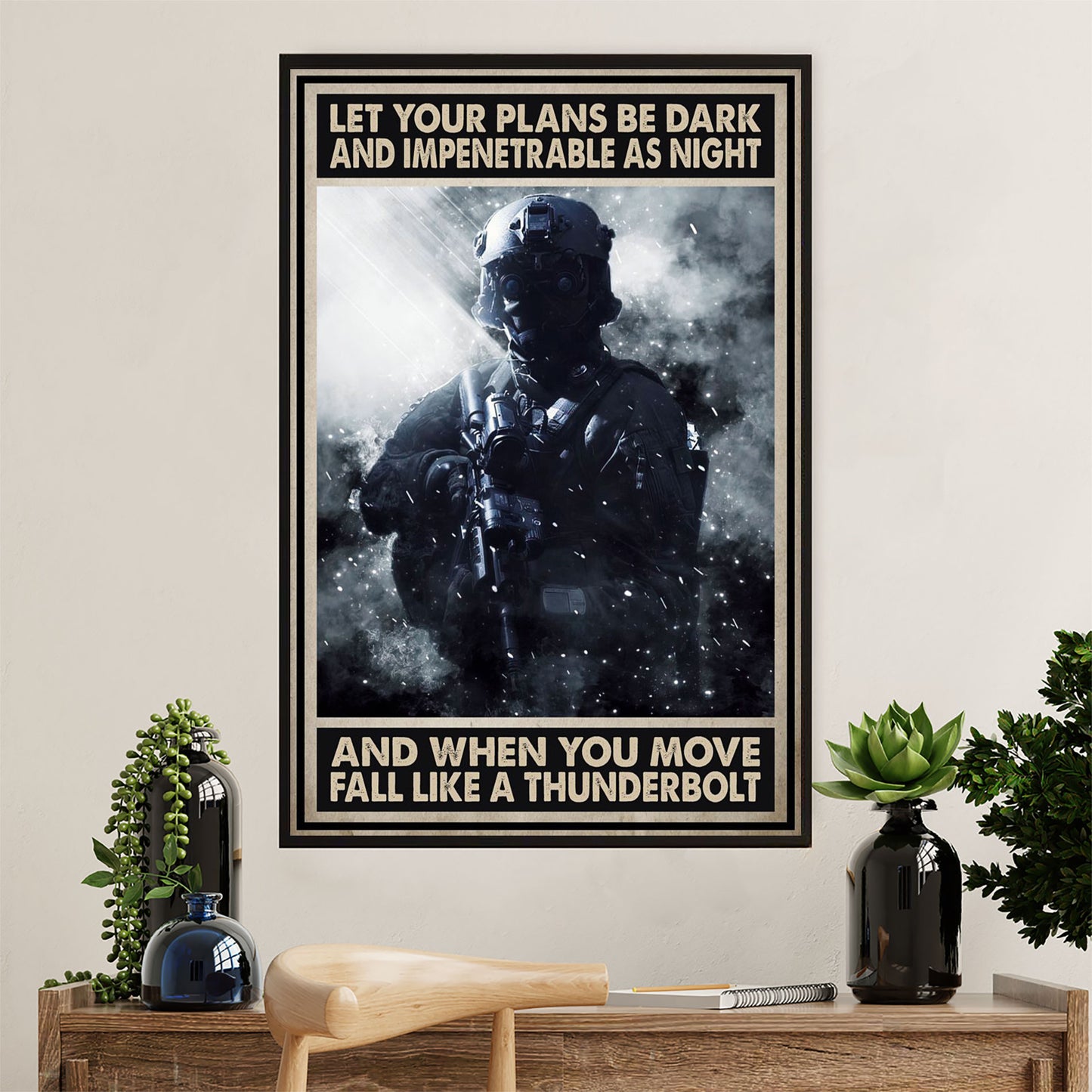 US Army Military Poster Wall Art | Fall Like A Thunderbolt | American Independence Day Gift for Soldiers