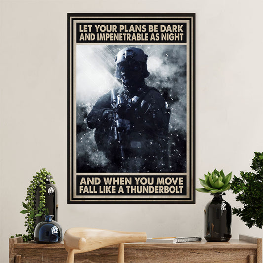 US Army Military Poster Wall Art | Fall Like A Thunderbolt | American Independence Day Gift for Soldiers