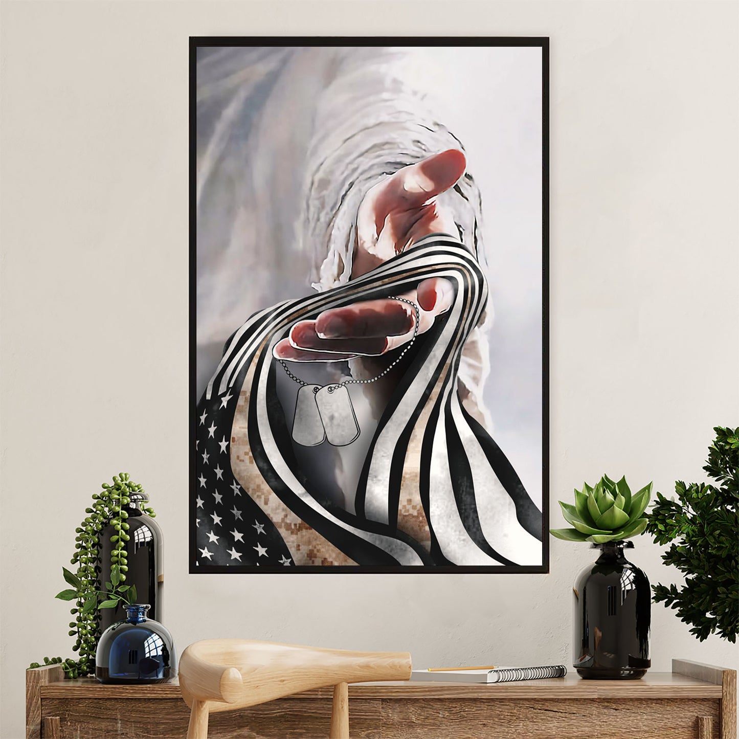 US Army Military Poster Wall Art | Marine Veteran Flag | American Independence Day Gift for Soldiers