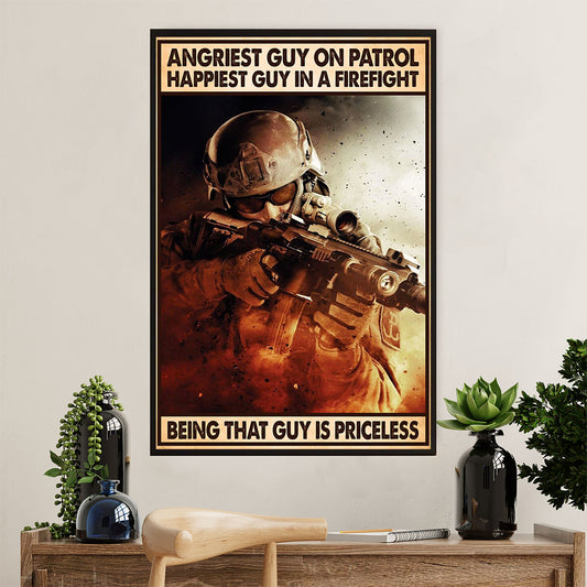 US Army Military Canvas Wall Art | Happiest Guy In A Firefight | American Independence Day Gift for Soldiers