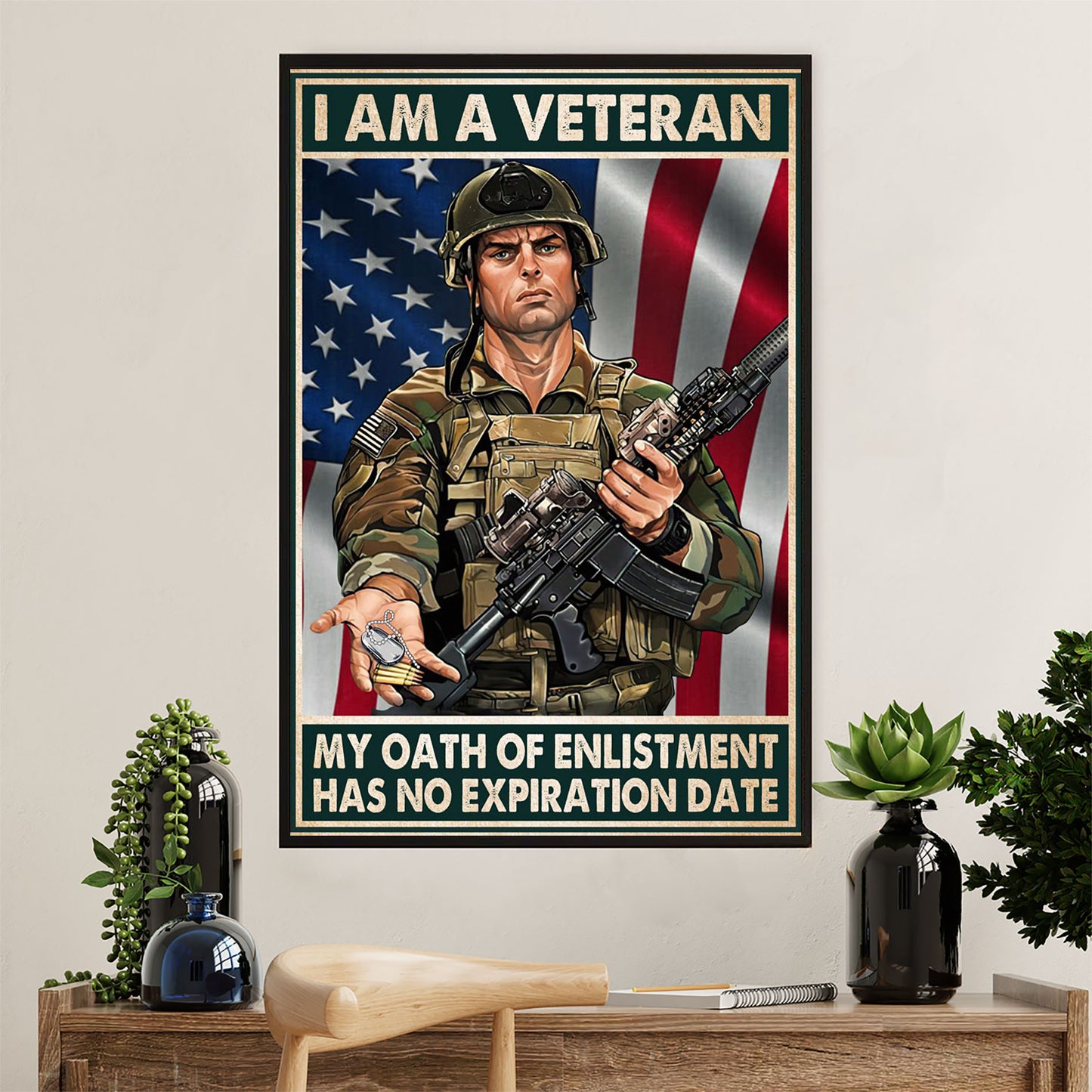 US Army Military Poster Wall Art | I Am A Veteran | American Independence Day Gift for Soldiers