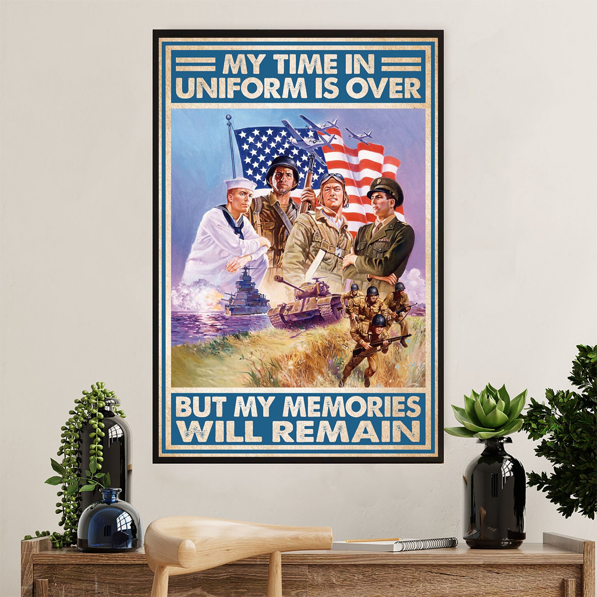 US Army Military Canvas Wall Art | Memories Remain | American Independence Day Gift for Soldiers