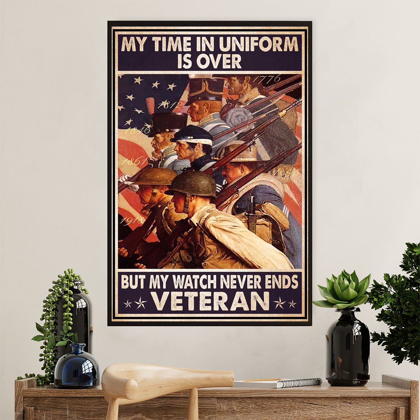 US Army Military Canvas Wall Art | My Watch Never Ends | American Independence Day Gift for Soldiers