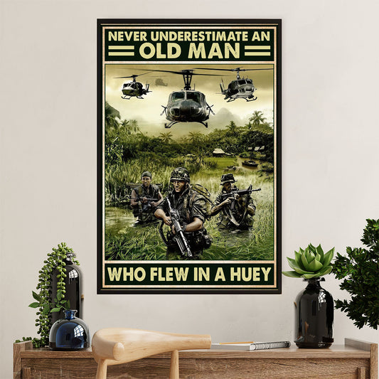 US Army Military Poster Wall Art | Old Man Who Flew In A Huey | American Independence Day Gift for Soldiers