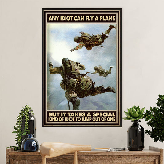 US Army Military Canvas Wall Art | Jump Out Of Plane | American Independence Day Gift for Soldiers