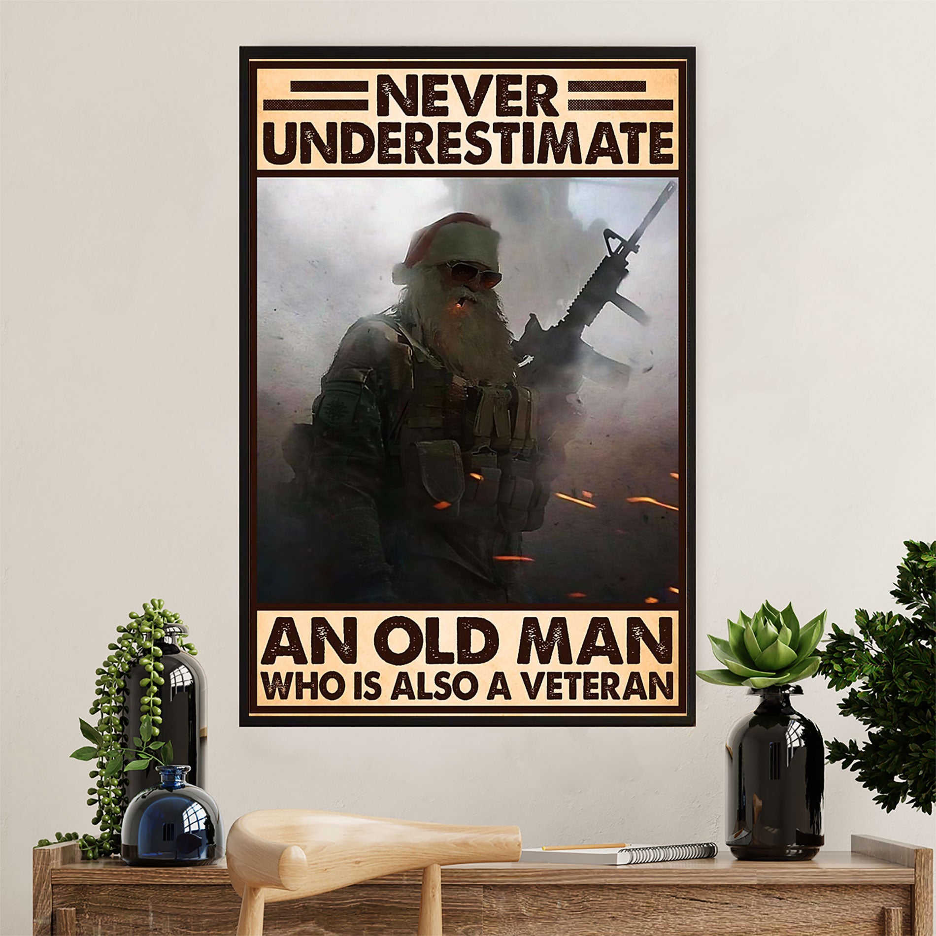 US Army Military Poster Wall Art | Old Man Veteran | American Independence Day Gift for Soldiers
