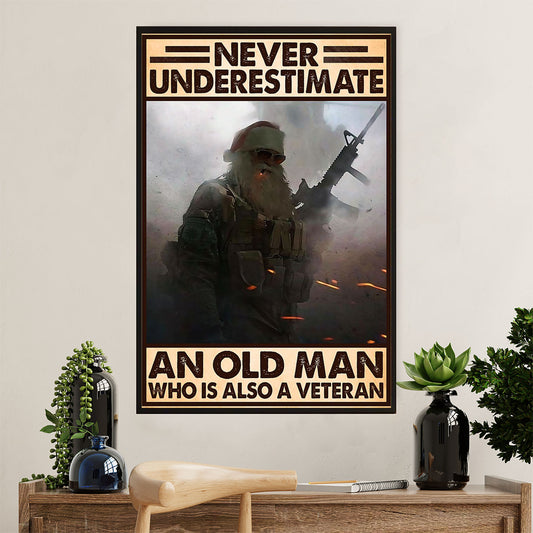 US Army Military Canvas Wall Art | Old Man Veteran | American Independence Day Gift for Soldiers