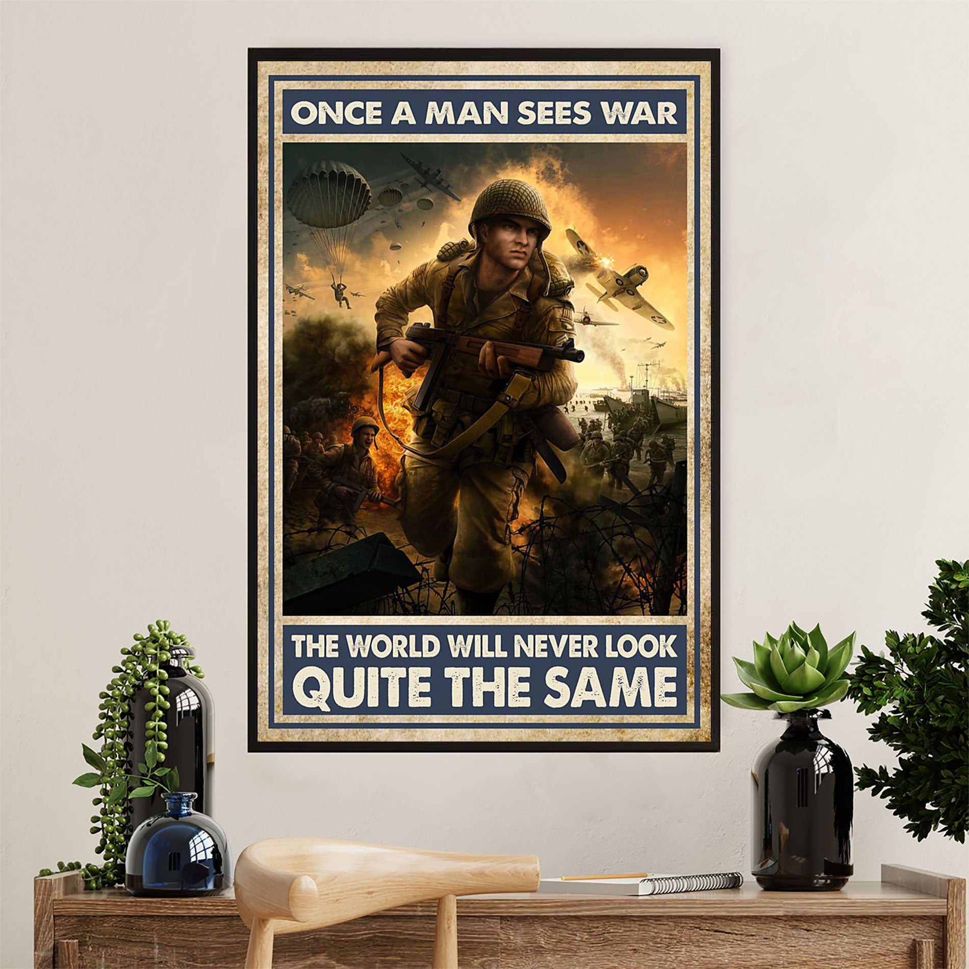 US Army Military Poster Wall Art | A Man Sees War | American Independence Day Gift for Soldiers