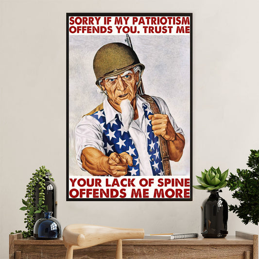 US Army Military Canvas Wall Art | My US Patriotism Offends You | American Independence Day Gift for Soldiers