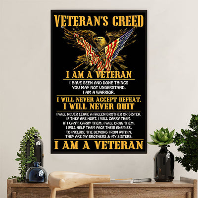 US Army Military Poster Wall Art | Veteran's Creed | American Independence Day Gift for Soldiers