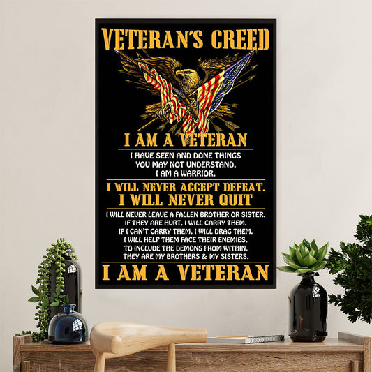 US Army Military Canvas Wall Art | Veteran's Creed | American Independence Day Gift for Soldiers