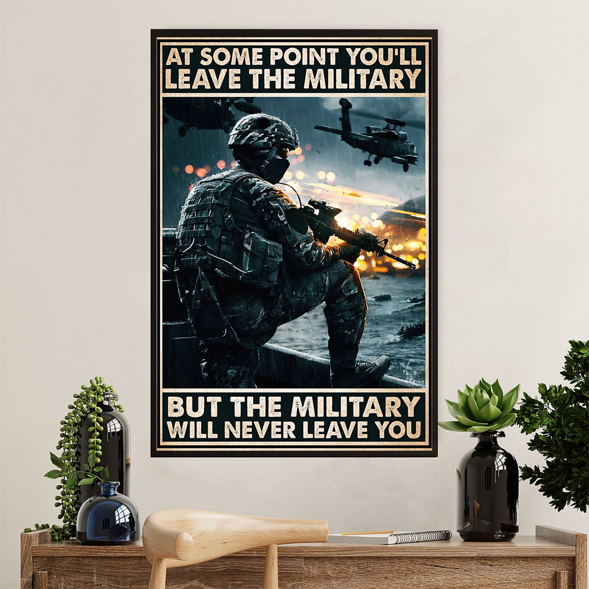 US Army Military Canvas Wall Art | Military Never Leave You | American Independence Day Gift for Soldiers