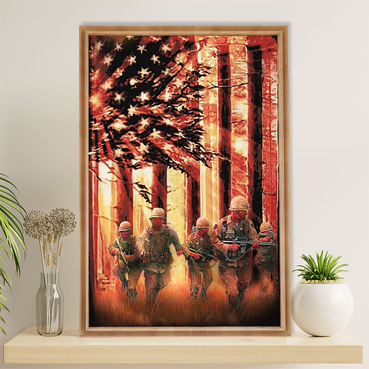 US Army Military Canvas Wall Art | US Flag Soldiers | American Independence Day Gift for Soldiers