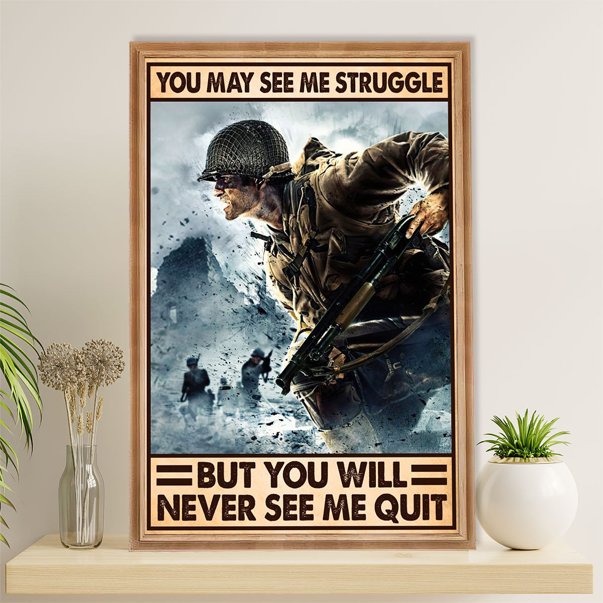 US Army Military Canvas Wall Art | Never See Me Quit | American Independence Day Gift for Soldiers