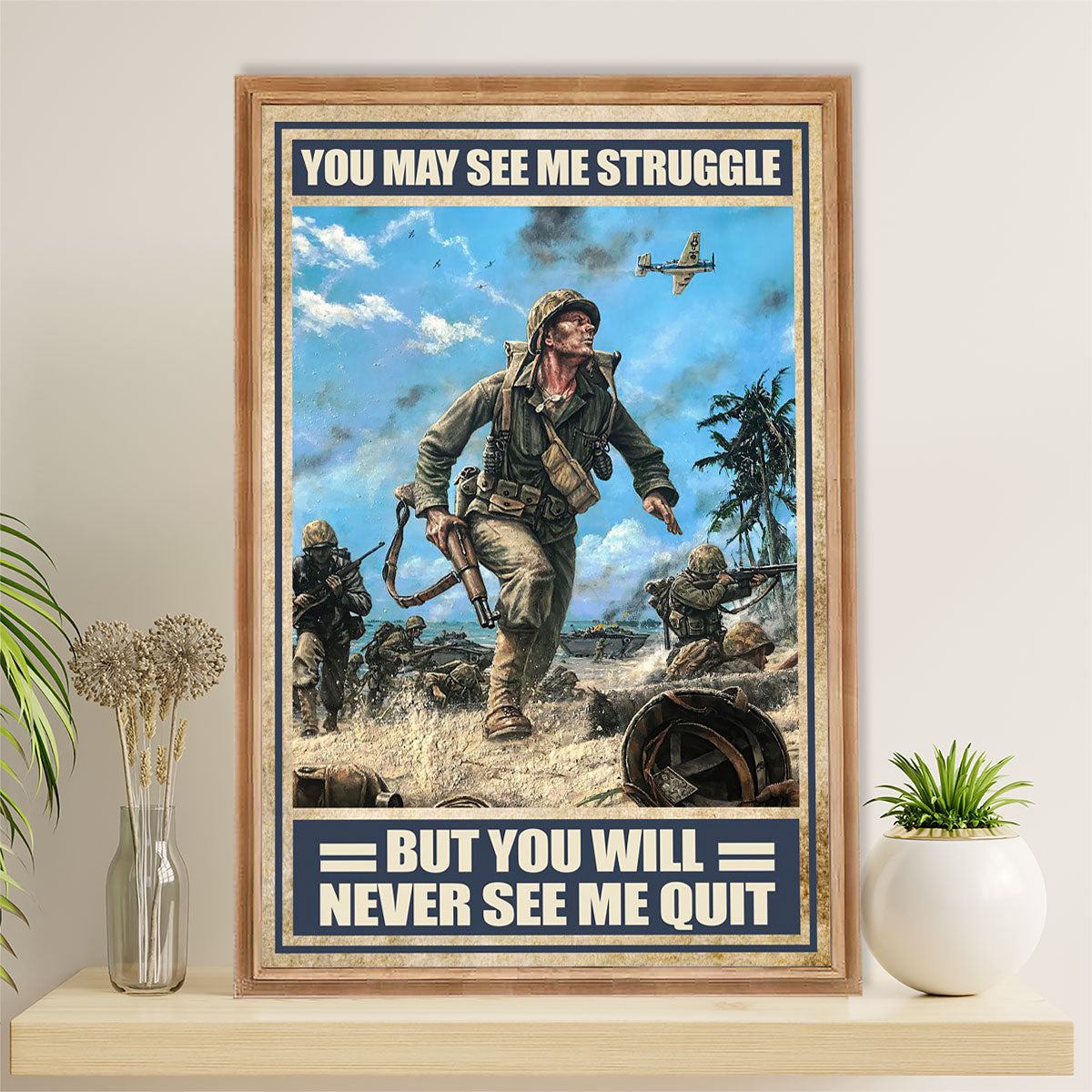 US Army Military Canvas Wall Art | Never See Me Quit | American Independence Day Gift for Soldiers