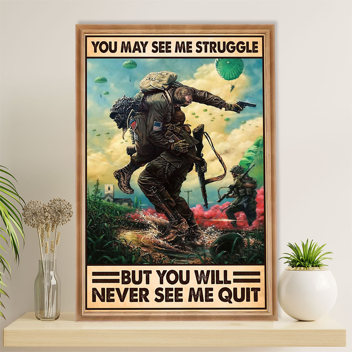 US Army Military Canvas Wall Art | Never See Me Quit | American Independence Day Gift for Soldiers