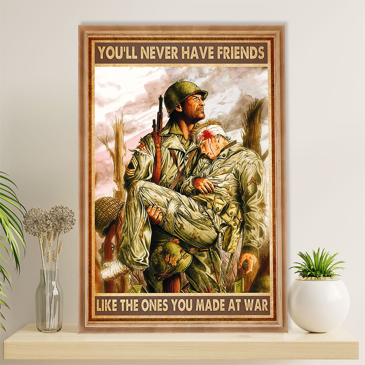 US Army Military Poster Wall Art | Friends At War | American Independence Day Gift for Soldiers