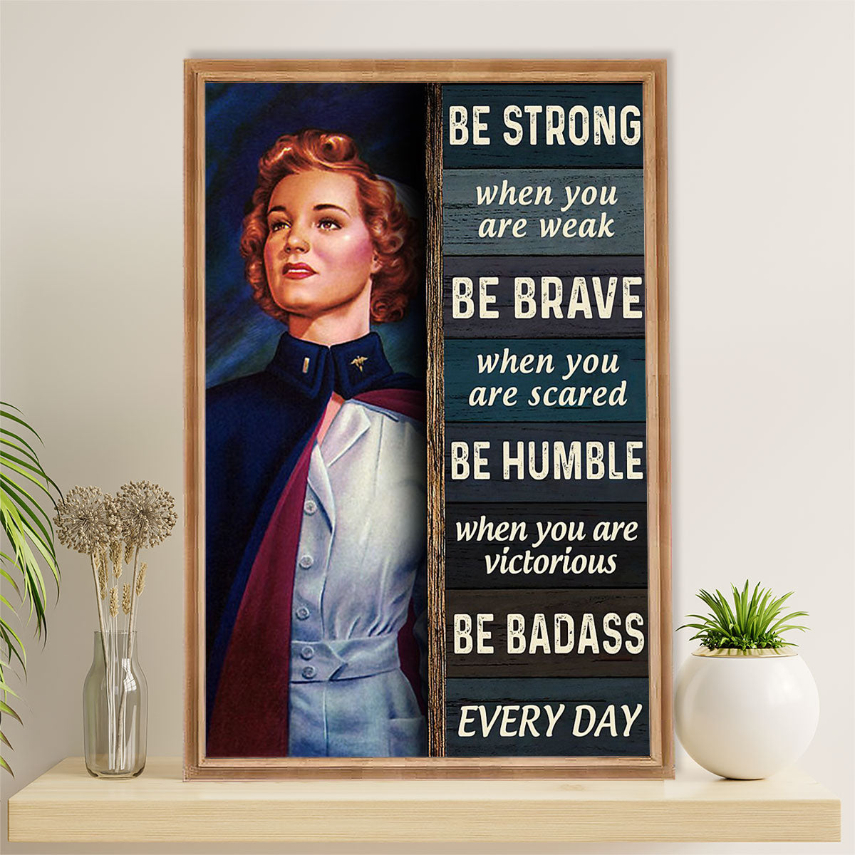 US Army Military Canvas Wall Art | Woman Be Strong Be Brave | American Independence Day Gift for Soldiers
