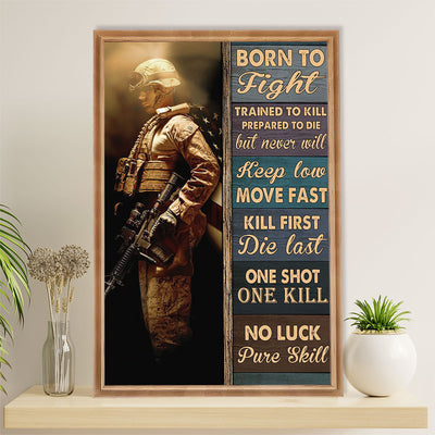 US Army Military Canvas Wall Art | Born To Fight | American Independence Day Gift for Soldiers