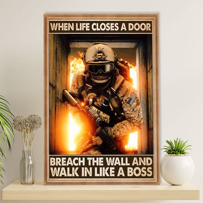 US Army Military Poster Wall Art | When Life Closes A Door | American Independence Day Gift for Soldiers