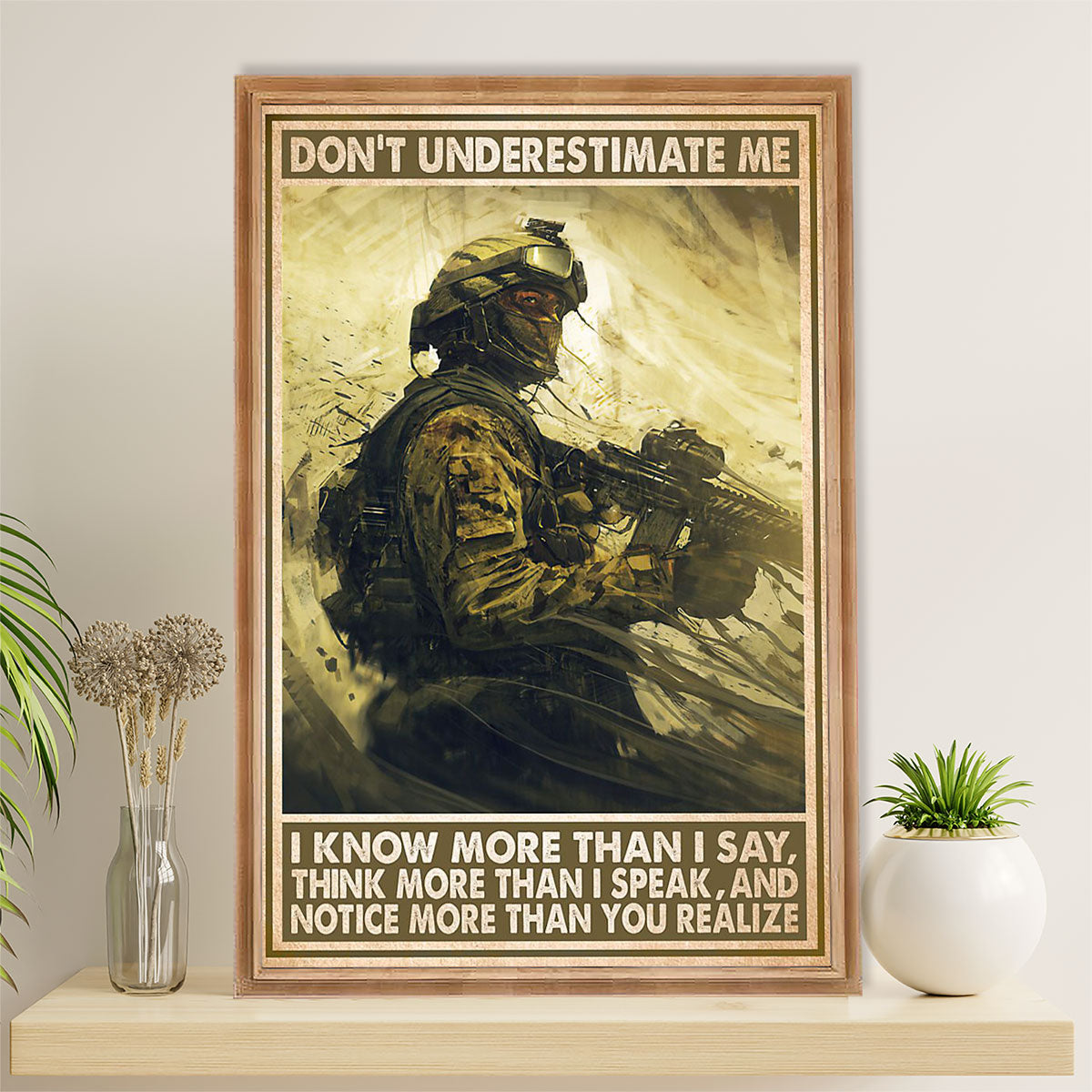 US Army Military Canvas Wall Art | Don't Underestimate Me | American Independence Day Gift for Soldiers
