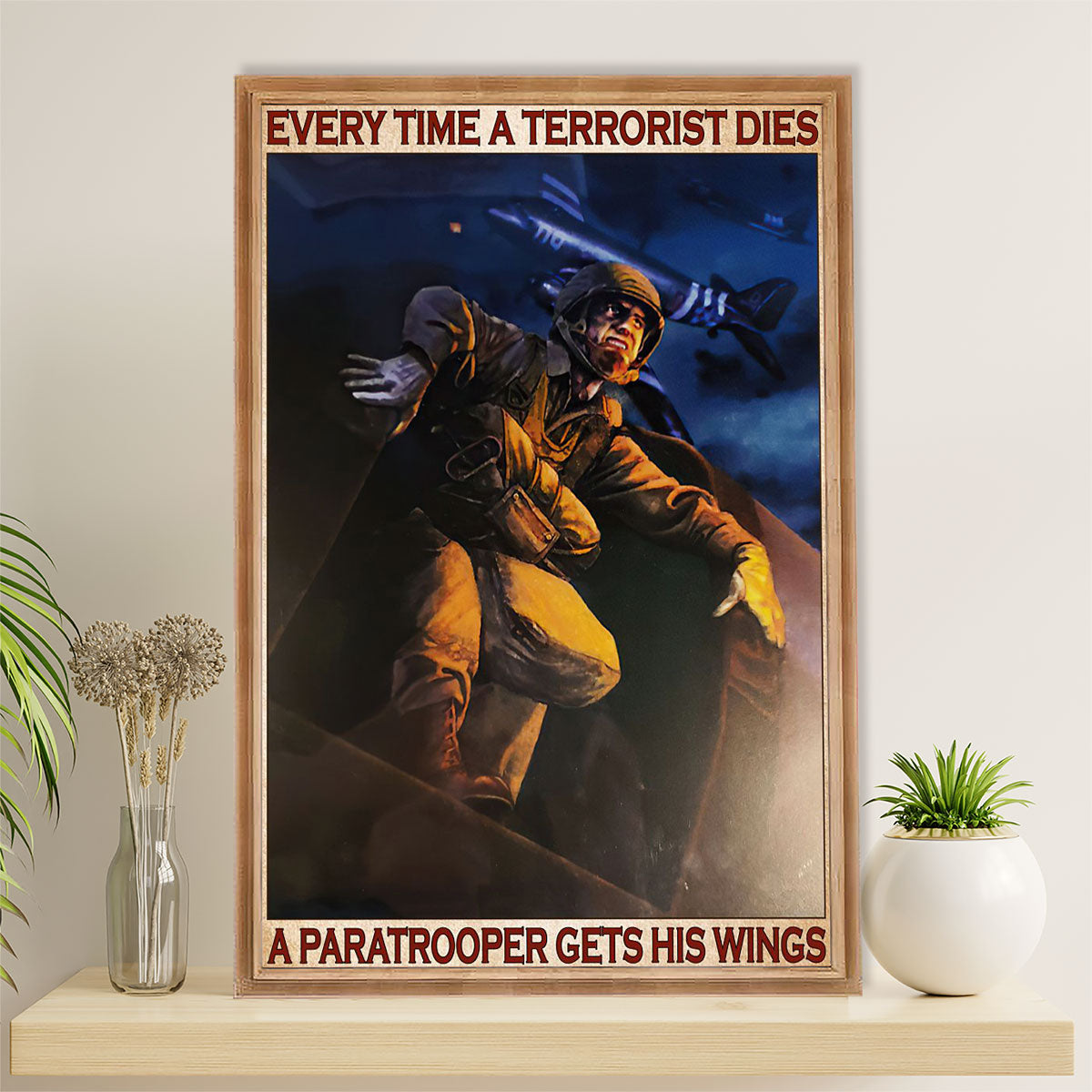 US Army Military Canvas Wall Art | Paratrooper Gets His Wings | American Independence Day Gift for Soldiers