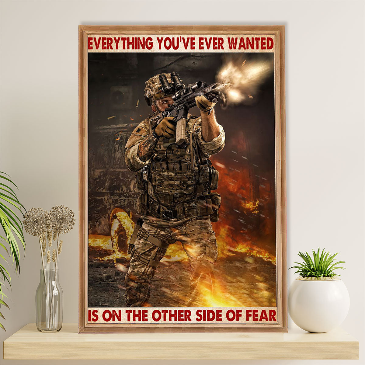 US Army Military Canvas Wall Art | Other Side Of Fear | American Independence Day Gift for Soldiers