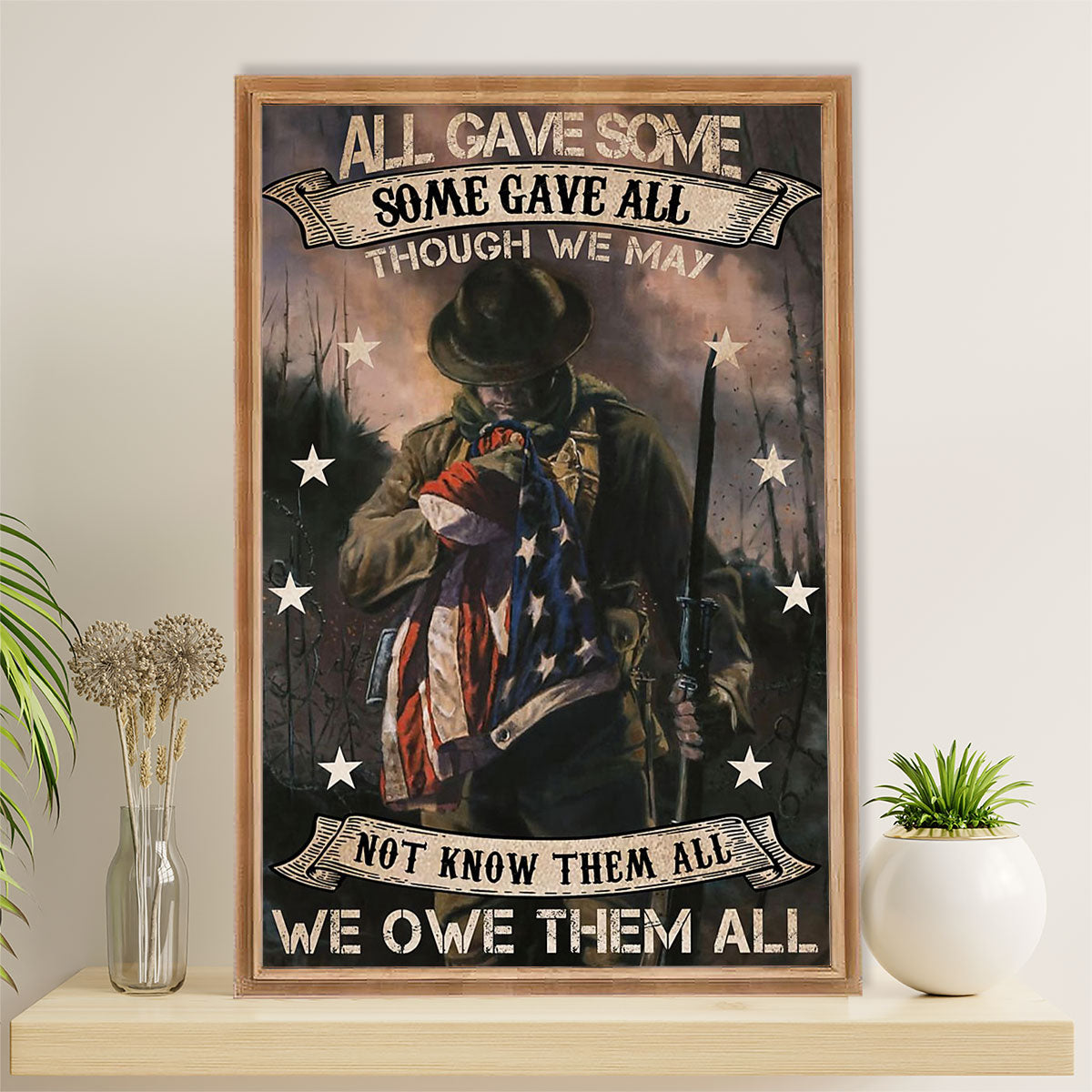 US Army Military Canvas Wall Art | We Owe Them All | American Independence Day Gift for Soldiers