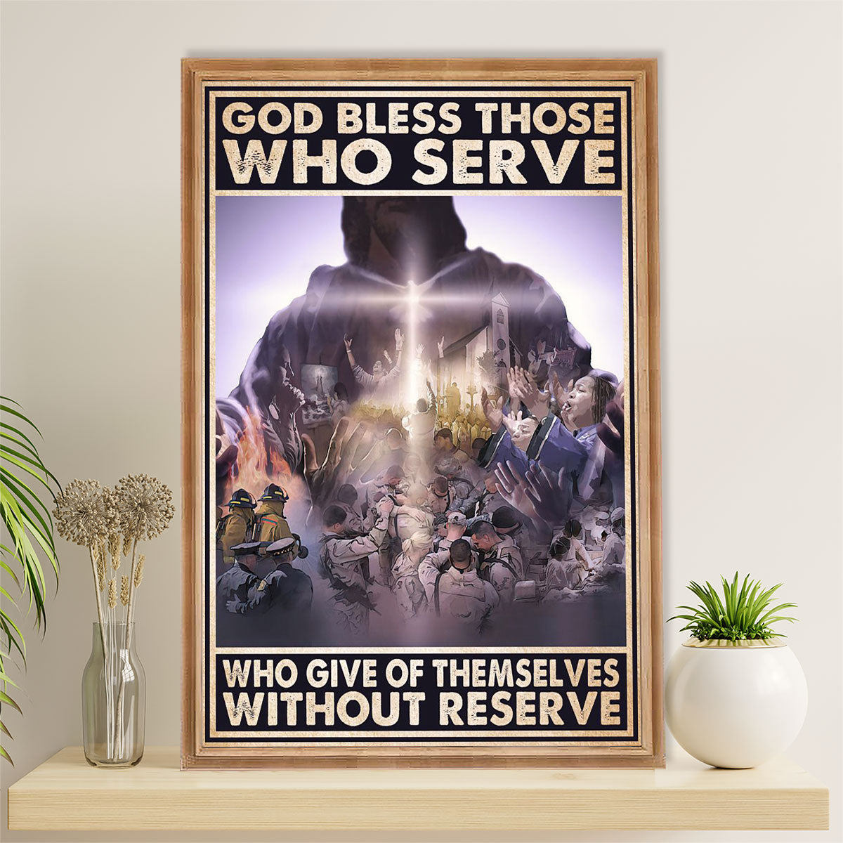 US Army Military Poster Wall Art | God Bless | American Independence Day Gift for Soldiers