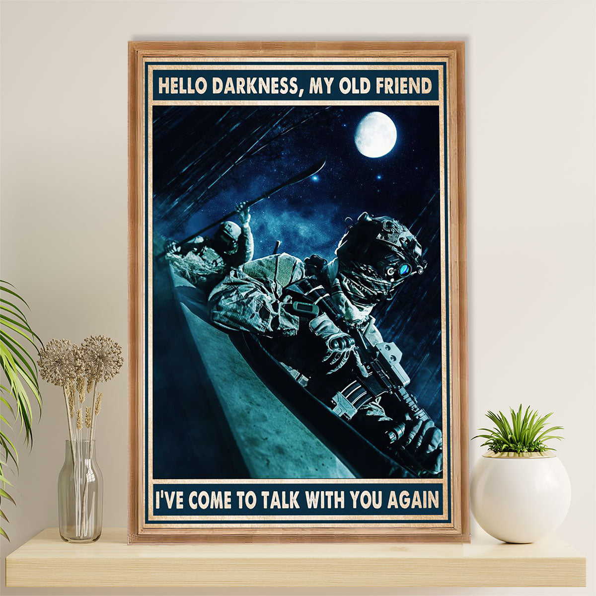 US Army Military Canvas Wall Art | Hello Darkness | American Independence Day Gift for Soldiers