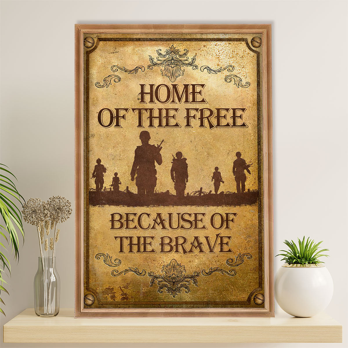 US Army Military Canvas Wall Art | Home Of The Free | American Independence Day Gift for Soldiers