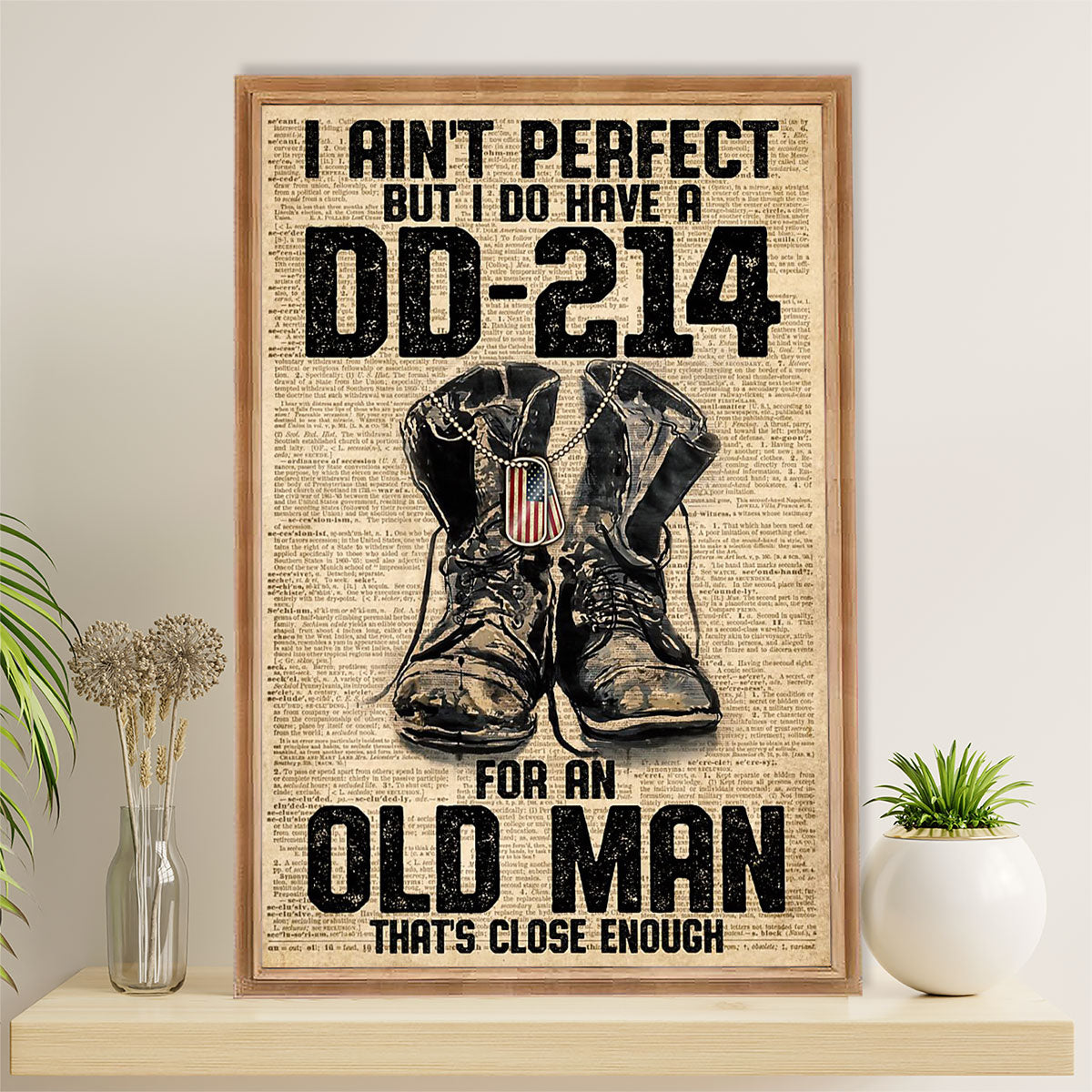 US Army Military Canvas Wall Art | Old Man Veteran | American Independence Day Gift for Soldiers