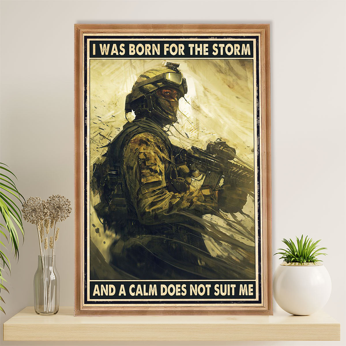 US Army Military Canvas Wall Art | Born For The Storm | American Independence Day Gift for Soldiers