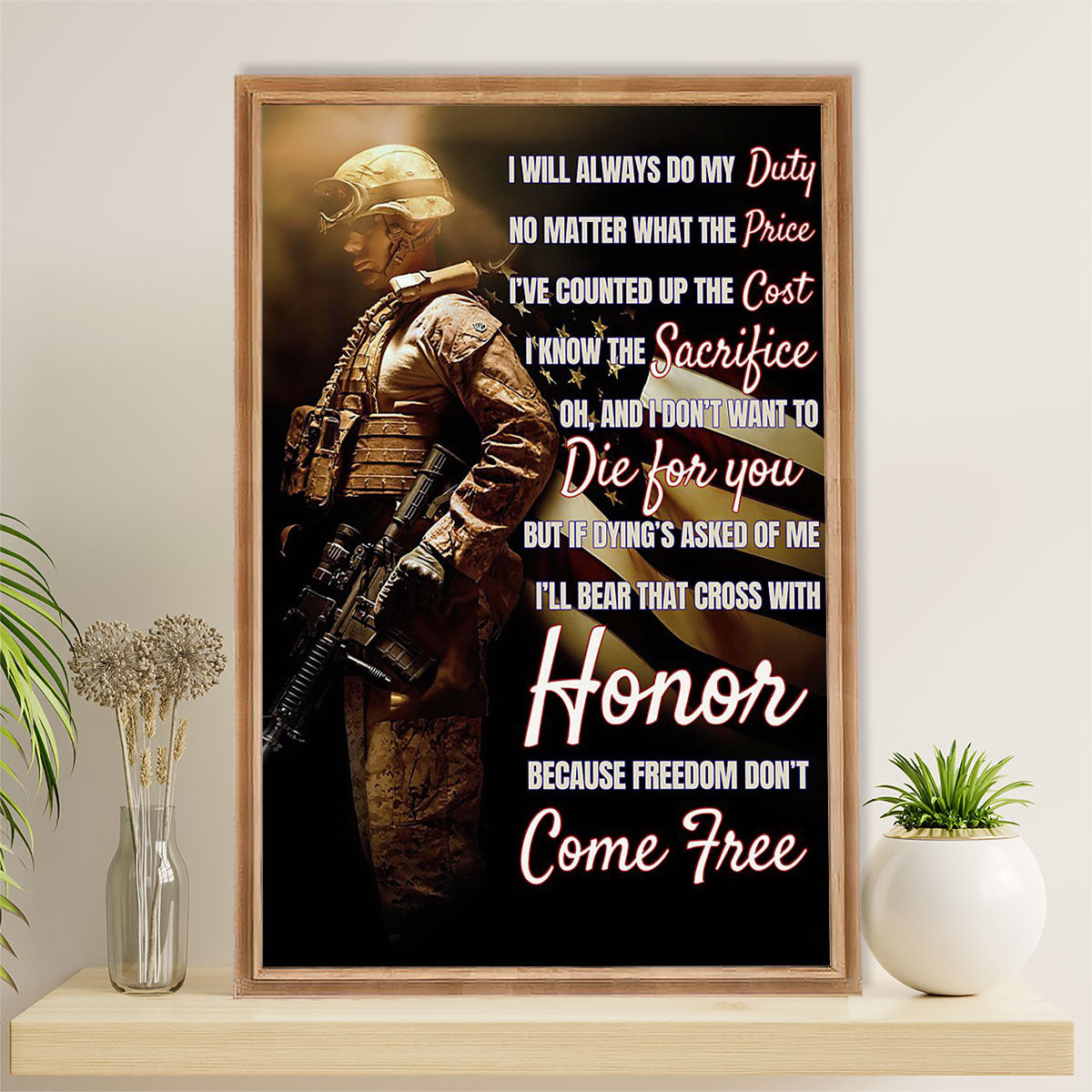 US Army Military Canvas Wall Art | Freedom Don't Come Free | American Independence Day Gift for Soldiers