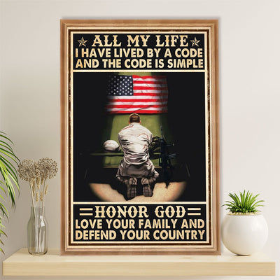 US Army Military Canvas Wall Art | Love Family, Defend Country | American Independence Day Gift for Soldiers