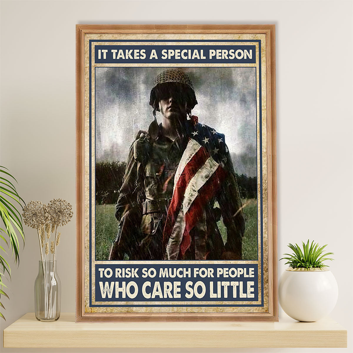 US Army Military Poster Wall Art | Who Care So Little | American Independence Day Gift for Soldiers