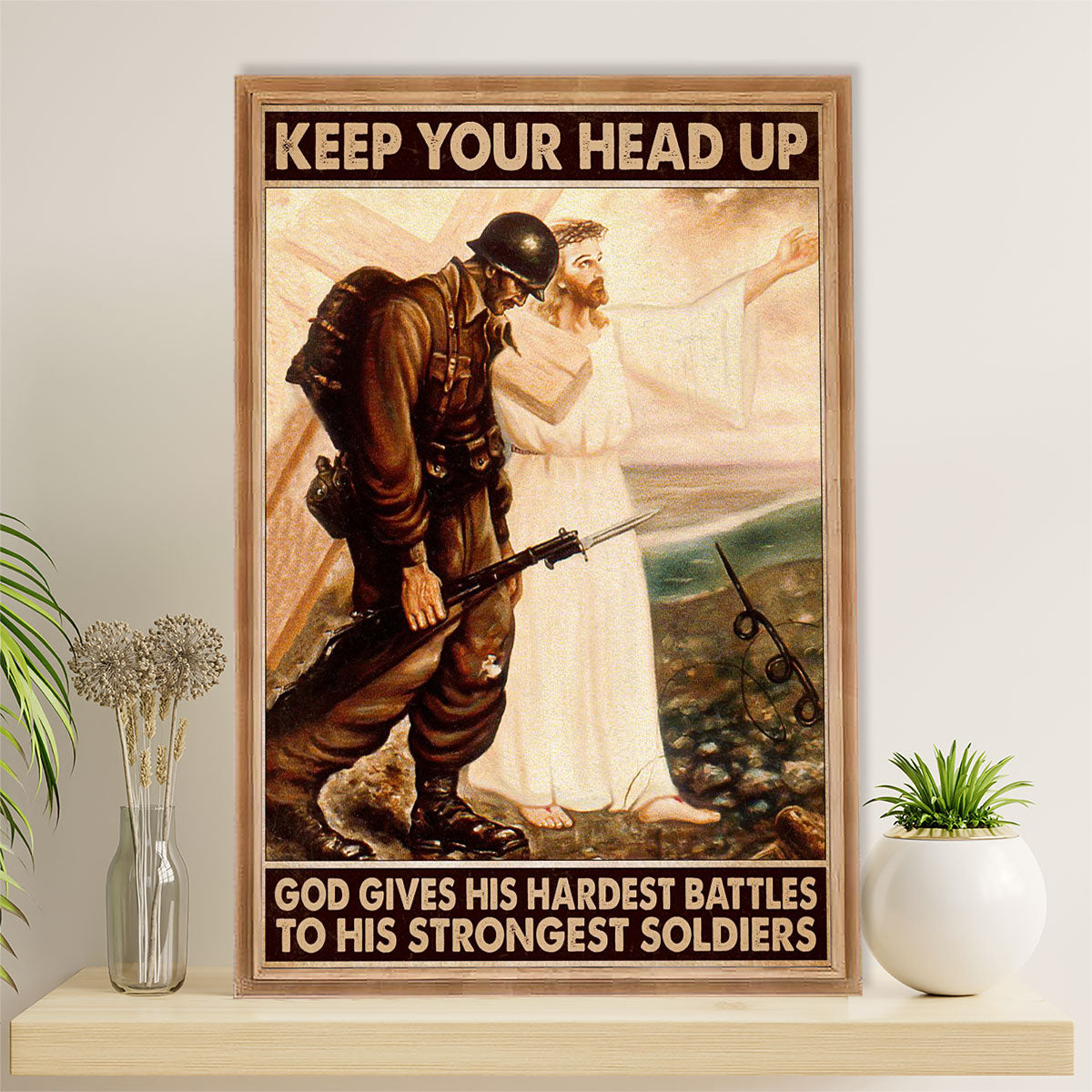 US Army Military Canvas Wall Art | Keep Your Head Up | American Independence Day Gift for Soldiers