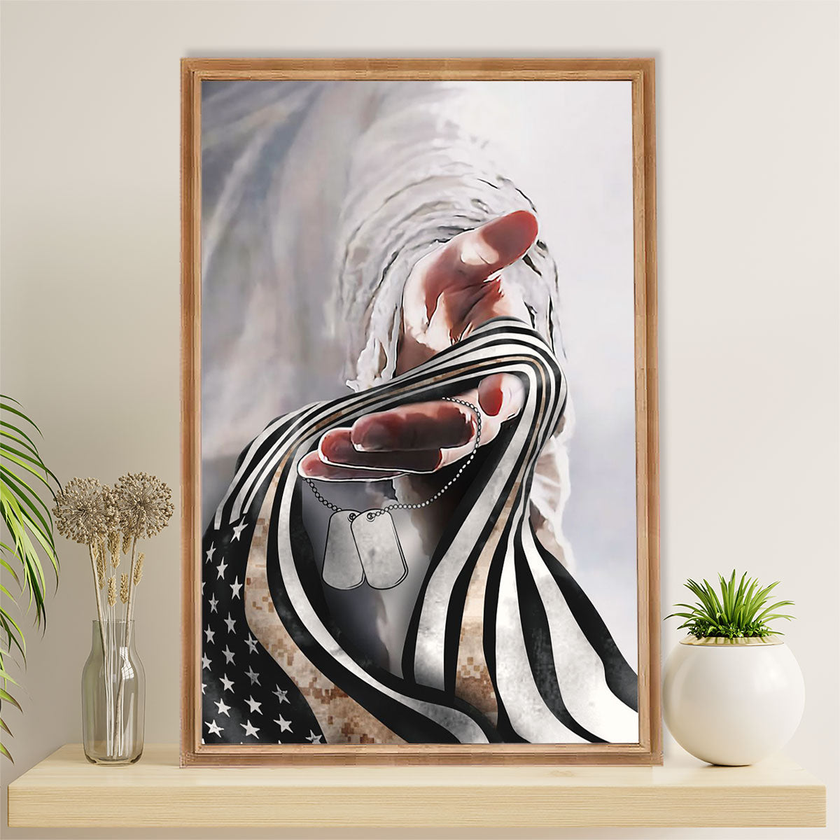 US Army Military Canvas Wall Art | Marine Veteran Flag | American Independence Day Gift for Soldiers