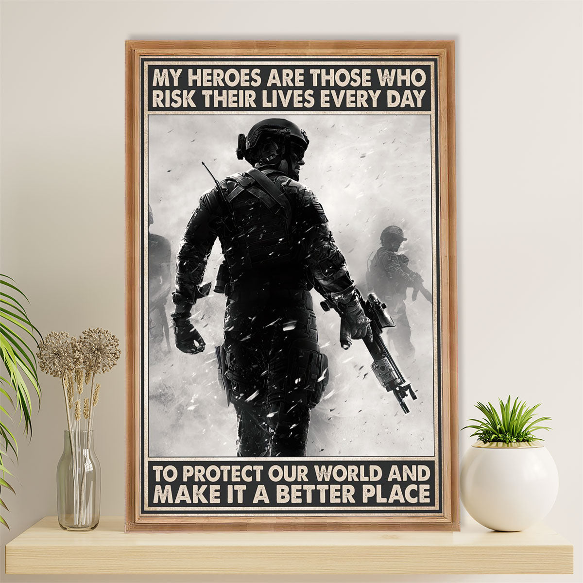 US Army Military Canvas Wall Art | Protect Our World | American Independence Day Gift for Soldiers