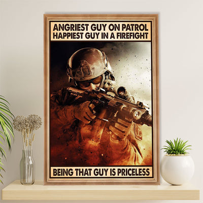 US Army Military Poster Wall Art | Happiest Guy In A Firefight | American Independence Day Gift for Soldiers