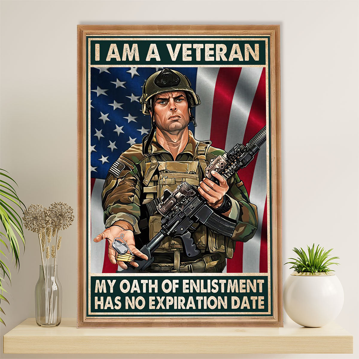US Army Military Poster Wall Art | I Am A Veteran | American Independence Day Gift for Soldiers