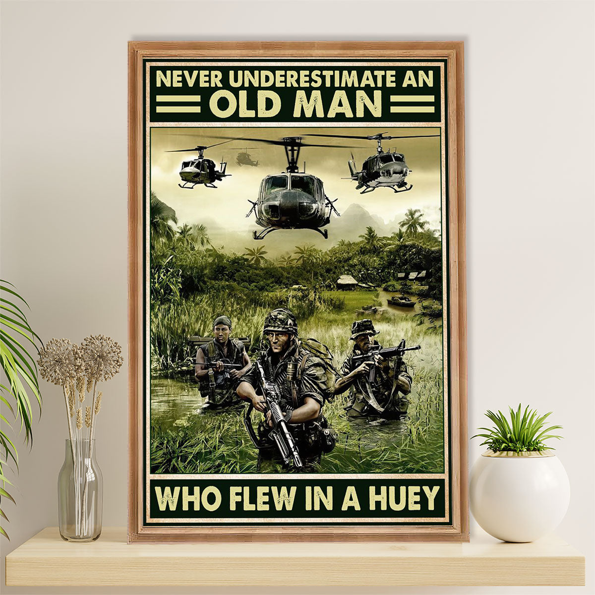 US Army Military Poster Wall Art | Old Man Who Flew In A Huey | American Independence Day Gift for Soldiers