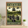 US Army Military Canvas Wall Art | Old Man Who Flew In A Huey | American Independence Day Gift for Soldiers