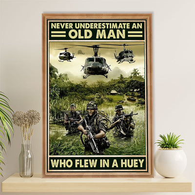 US Army Military Canvas Wall Art | Old Man Who Flew In A Huey | American Independence Day Gift for Soldiers