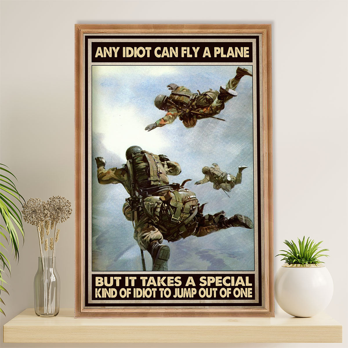 US Army Military Canvas Wall Art | Jump Out Of Plane | American Independence Day Gift for Soldiers