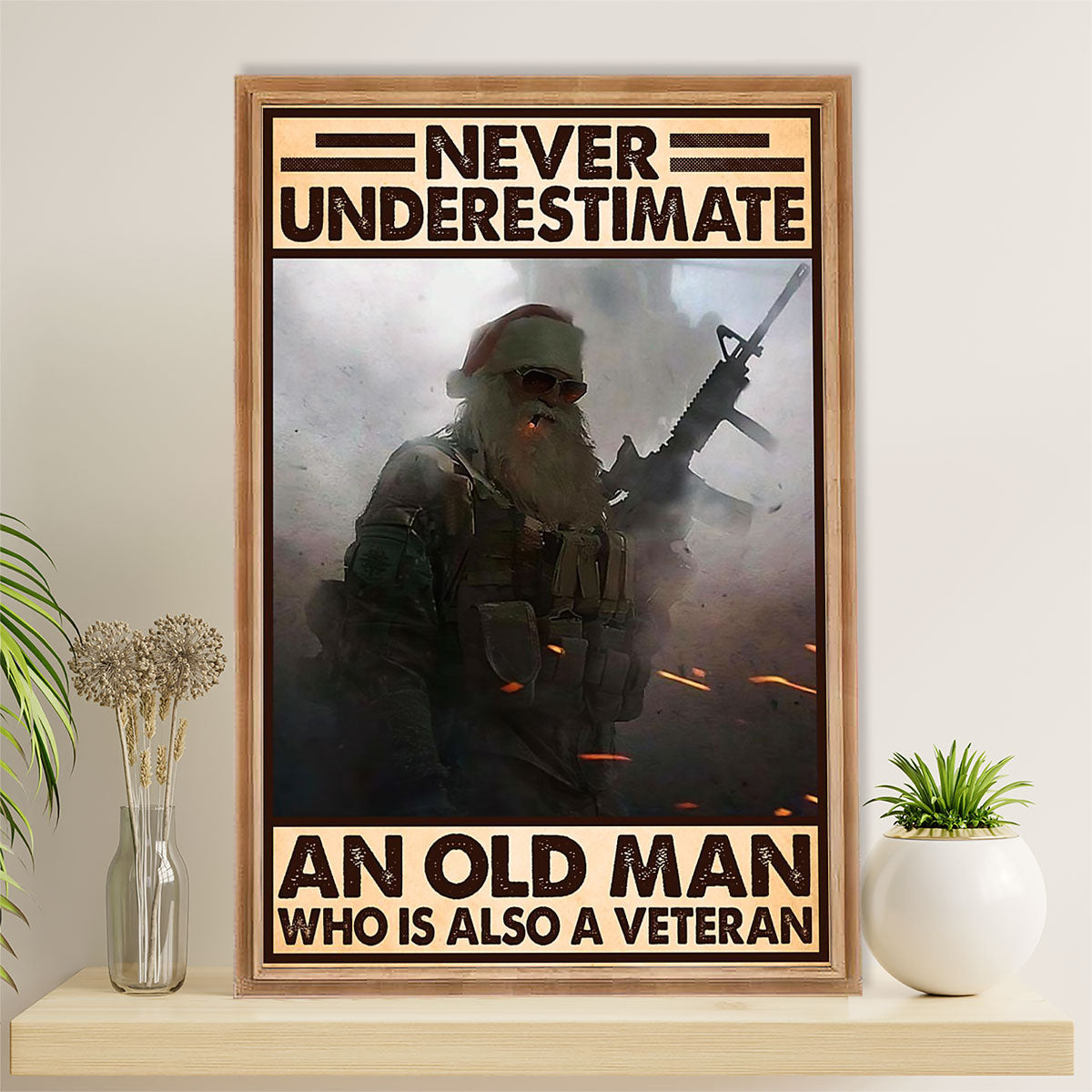 US Army Military Canvas Wall Art | Old Man Veteran | American Independence Day Gift for Soldiers