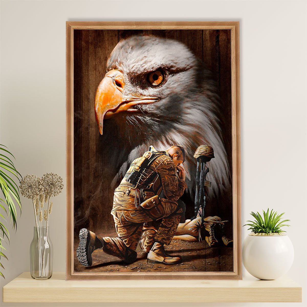 US Army Military Poster Wall Art | God Bless Soldiers | American Independence Day Gift for Soldiers