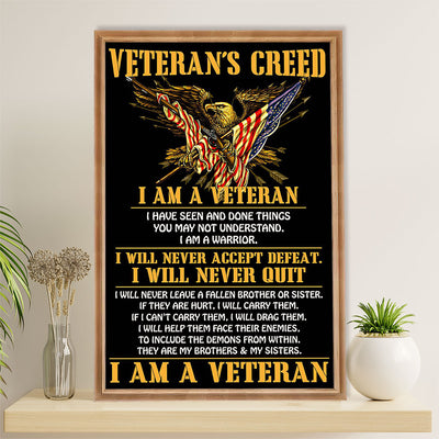 US Army Military Poster Wall Art | Veteran's Creed | American Independence Day Gift for Soldiers